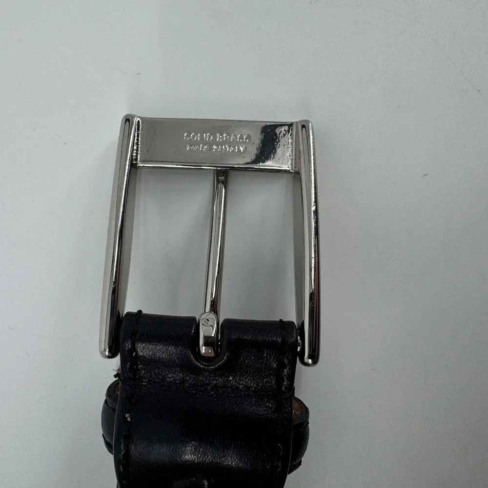 The Bridge Black Genuine Leather Belt Made in Italy Solid Brass Buckle 110-125